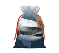 KKLWEGU 3d Shark Fish Christmas Drawstring Gift Bags Reusable Christmas Wrapping Bag W/Tags 8.3x11.8 Inch Xmas Treat Pouch Goody Bags Candy Treat Bag For Xmas Holiday Presents Party Favor