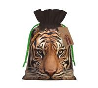KKLWEGU 3d Tiger Head Christmas Drawstring Gift Bags Reusable Christmas Wrapping Bag W/Tags 8.3x11.8 Inch Xmas Treat Pouch Goody Bags Candy Treat Bag For Xmas Holiday Presents Party Favor