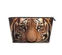 KKLWEGU 3d Tiger Head Cosmetic Bag Pu Leather Waterproof Makeup Bag Portable Travel Toiletry Bag Organizer Gold Zipper Pouch For Women Ladies Gift, Gold, One Size