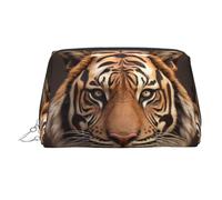 KKLWEGU 3d Tiger Head Leather Makeup Bag Waterproof Cosmetic Bag Organizer Small Make Up Zipper Pouch Portable Travel Toiletry Bag For Women Girls, Silver, One Size