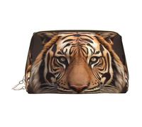 KKLWEGU 3d Tiger Head Leather Makeup Bag Waterproof Cosmetic Bag Organizer Small Make Up Zipper Pouch Portable Travel Toiletry Bag For Women Girls, Gold, One Size