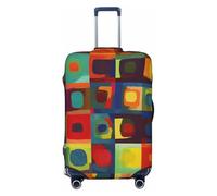 KKLWEGU Abstract Art Squares Luggage Cover Stretch Washable Suitcase Protector Suitcase Cover Anti-Scratch Luggage Sleeve Elastic Suitcase Case Protector Baggage Cover Fits 18-32 Inch, Black, XL