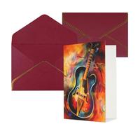 KKLWEGU Abstract Watercolor Guitar Greeting Card with Envelopes Thinking of You Card Happy Birthday Wedding Invitation Blank Note Cards for All Occasions 4x6