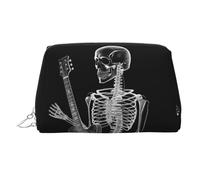KKLWEGU Abstract X-Ray Skull Skeleton Playing Guitar Leather Makeup Bag Waterproof Cosmetic Bag Organizer Small Make Up Zipper Pouch Portable Travel Toiletry Bag For Women Girls, Silver, One Size