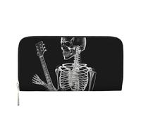 KKLWEGU Abstract X-Ray Skull Skeleton Playing Guitar Women'S Wallet Zip Around Travel Leather Wallet Card Holder Clucth Purse Gift For Women Ladies