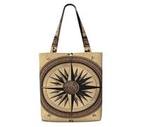 KKLWEGU Aesthetic Canvas Tote Bag For Women Casual Shoulder Tote Bag Reusable Grocery Bags Compass Wind Road Map Shopping Bag