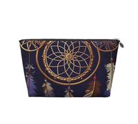 KKLWEGU American Dream Catcher Cosmetic Bag Pu Leather Waterproof Makeup Bag Portable Travel Toiletry Bag Organizer Gold Zipper Pouch For Women Ladies Gift, Silver, One Size