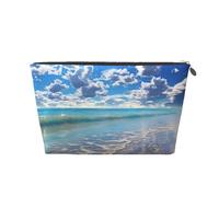 KKLWEGU Beautiful Cloud Beach Cosmetic Bag Pu Leather Waterproof Makeup Bag Portable Travel Toiletry Bag Organizer Gold Zipper Pouch For Women Ladies Gift, Silver, One Size