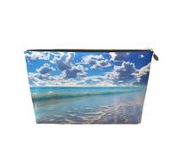KKLWEGU Beautiful Cloud Beach Cosmetic Bag Pu Leather Waterproof Makeup Bag Portable Travel Toiletry Bag Organizer Gold Zipper Pouch For Women Ladies Gift, Gold, One Size