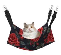 KKLWEGU Beautiful Red Rose Flowers Cat Hammock Summer Breathable Hanging Pet Cage Hammock Bed Adjustable Soft Sleeping Hammock for Cats Small Dogs Rabbits Medium