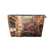 KKLWEGU Beautiful Venice Canal View Cosmetic Bag Pu Leather Waterproof Makeup Bag Portable Travel Toiletry Bag Organizer Gold Zipper Pouch For Women Ladies Gift, Silver, One Size