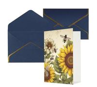 KKLWEGU Bees Sunflowers Daisy Rose Flowers Greeting Card with Envelopes Thinking of You Card Happy Birthday Wedding Invitation Blank Note Cards for All Occasions 4x6