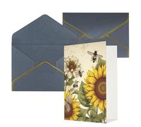 KKLWEGU Bees Sunflowers Daisy Rose Flowers Greeting Card with Envelopes Thinking of You Card Happy Birthday Wedding Invitation Blank Note Cards for All Occasions 4x6