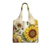 KKLWEGU Bees Sunflowers Daisy Rose Flowers Large Tote Bag For Women, Heavy Duty Foldable Shopping Tote Bag Shoulder Bag For Work Beach Travel