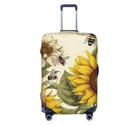 KKLWEGU Bees Sunflowers Daisy Rose Flowers Luggage Cover Stretch Washable Suitcase Protector Suitcase Cover Anti-Scratch Luggage Sleeve Elastic Suitcase Case Protector Baggage Cover Fits 18-32 Inch