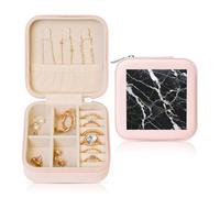 KKLWEGU Black And White Marble Jewelry Box Case Small Travel Jewelry Case Organizer For Women Ladies Girls Gifts For Birthday Christmas,Pink