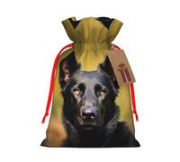 KKLWEGU Black German Shepherd Dog Christmas Drawstring Gift Bags Reusable Christmas Wrapping Bag W/Tags 8.3x11.8 Inch Xmas Treat Pouch Goody Bags Candy Treat Bag For Xmas Holiday Presents Party Favor
