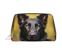 KKLWEGU Black German Shepherd Dog Leather Makeup Bag Waterproof Cosmetic Bag Organizer Small Make Up Zipper Pouch Portable Travel Toiletry Bag For Women Girls, Silver, One Size