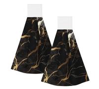 KKLWEGU Black Gold Marble Hand Towel Soft Absorbent Hanging Kitchen Dish Towels with Hanging Loop Fast Drying Tie Towels Bath Towel for Bathroom Kitchen Home Decor 14 X 11.8 Inches