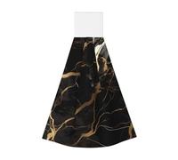 KKLWEGU Black Gold Marble Hand Towel Soft Absorbent Hanging Kitchen Dish Towels with Hanging Loop Fast Drying Tie Towels Bath Towel for Bathroom Kitchen Home Decor 14 X 11.8 Inches