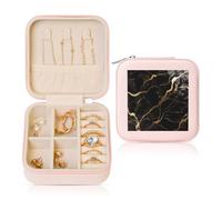 KKLWEGU Black Gold Marble Jewelry Box Case Small Travel Jewelry Case Organizer For Women Ladies Girls Gifts For Birthday Christmas,Pink