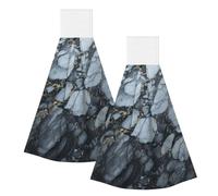 KKLWEGU Black Textured Marble Hand Towel Soft Absorbent Hanging Kitchen Dish Towels with Hanging Loop Fast Drying Tie Towels Bath Towel for Bathroom Kitchen Home Decor 14 X 11.8 Inches