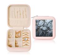 KKLWEGU Black Textured Marble Jewelry Box Case Small Travel Jewelry Case Organizer For Women Ladies Girls Gifts For Birthday Christmas,Pink