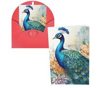 KKLWEGU Blank Greetings Card 4'' X 6'' With Envelopes, Beautiful Peacock And Floral Thank You Cards Note Cards Red All Occasion Cards For Christmas Holidays Birthday Graduation Anniversaries