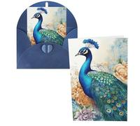 KKLWEGU Blank Greetings Card 4'' X 6'' With Envelopes, Beautiful Peacock And Floral Thank You Cards Note Cards Blue All Occasion Cards For Christmas Holidays Birthday Graduation Anniversaries