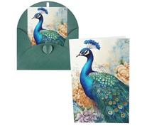 KKLWEGU Blank Greetings Card 4'' X 6'' With Envelopes, Beautiful Peacock And Floral Thank You Cards Note Cards Dark Green All Occasion Cards For Christmas Holidays Birthday Graduation Anniversaries