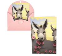 KKLWEGU Blank Greetings Card 4'' X 6'' With Envelopes, Donkey And Flower Thank You Cards Note Cards Pink All Occasion Cards For Christmas Holidays Birthday Graduation Anniversaries