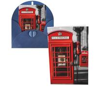 KKLWEGU Blank Greetings Card 4'' X 6'' With Envelopes, England Uk Retro London Telephone Thank You Cards Note Cards Blue All Occasion Cards For Christmas Holidays Birthday Graduation Anniversaries