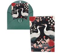 KKLWEGU Blank Greetings Card 4'' X 6'' With Envelopes, Flying Birds Crane Heron Thank You Cards Note Cards Dark Green All Occasion Cards For Christmas Holidays Birthday Graduation Anniversaries