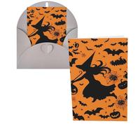 KKLWEGU Blank Greetings Card 4'' X 6'' With Envelopes, Halloween Witch Flying Thank You Cards Note Cards Gray All Occasion Cards For Christmas Holidays Birthday Graduation Anniversaries