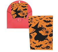 KKLWEGU Blank Greetings Card 4'' X 6'' With Envelopes, Halloween Witch Flying Thank You Cards Note Cards Red All Occasion Cards For Christmas Holidays Birthday Graduation Anniversaries