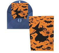 KKLWEGU Blank Greetings Card 4'' X 6'' With Envelopes, Halloween Witch Flying Thank You Cards Note Cards Blue All Occasion Cards For Christmas Holidays Birthday Graduation Anniversaries