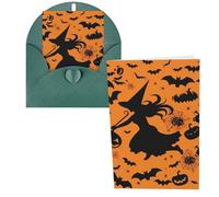KKLWEGU Blank Greetings Card 4'' X 6'' With Envelopes, Halloween Witch Flying Thank You Cards Note Cards Dark Green All Occasion Cards For Christmas Holidays Birthday Graduation Anniversaries