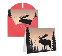 KKLWEGU Blank Greetings Card 4'' X 6'' With Envelopes, Moose Mountain Pine Tree Wilderness Thank You Cards Note Cards Red All Occasion Cards For Christmas Holidays Birthday Graduation Anniversaries