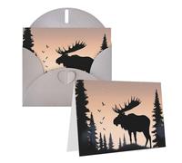 KKLWEGU Blank Greetings Card 4'' X 6'' With Envelopes, Moose Mountain Pine Tree Wilderness Thank You Cards Note Cards Gray All Occasion Cards For Christmas Holidays Birthday Graduation Anniversaries