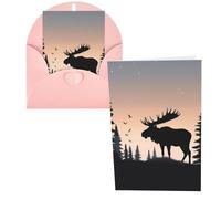 KKLWEGU Blank Greetings Card 4'' X 6'' With Envelopes, Moose Mountain Pine Tree Wilderness Thank You Cards Note Cards Pink All Occasion Cards For Christmas Holidays Birthday Graduation Anniversaries