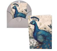 KKLWEGU Blank Greetings Card 4'' X 6'' With Envelopes, Peacock Floral Thank You Cards Note Cards Gray All Occasion Cards For Christmas Holidays Birthday Graduation Anniversaries
