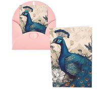 KKLWEGU Blank Greetings Card 4'' X 6'' With Envelopes, Peacock Floral Thank You Cards Note Cards Pink All Occasion Cards For Christmas Holidays Birthday Graduation Anniversaries