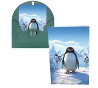 KKLWEGU Blank Greetings Card 4'' X 6'' With Envelopes, Penguin Antarctica Ice Thank You Cards Note Cards Dark Green All Occasion Cards For Christmas Holidays Birthday Graduation Anniversaries