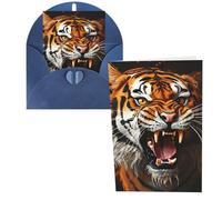KKLWEGU Blank Greetings Card 4'' X 6'' With Envelopes, Roaring Tiger Thank You Cards Note Cards Blue All Occasion Cards For Christmas Holidays Birthday Graduation Anniversaries