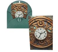 KKLWEGU Blank Greetings Card 4'' X 6'' With Envelopes, Rusty Steampunk Clock Thank You Cards Note Cards Dark Green All Occasion Cards For Christmas Holidays Birthday Graduation Anniversaries
