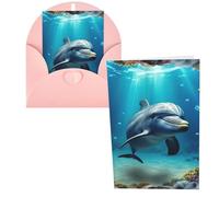 KKLWEGU Blank Greetings Card 4'' X 6'' With Envelopes, Underwater World Dolphin Thank You Cards Note Cards Pink All Occasion Cards For Christmas Holidays Birthday Graduation Anniversaries