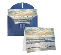 KKLWEGU Blank Greetings Card 4'' X 6'' With Envelopes, Waves On The Beach With Sea Birds Thank You Cards Note Cards Blue All Occasion Cards For Christmas Holidays Birthday Graduation Anniversaries