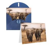 KKLWEGU Blank Greetings Card 4'' X 6'' With Envelopes, Wild Animals Elephants Thank You Cards Note Cards Blue All Occasion Cards For Christmas Holidays Birthday Graduation Anniversaries