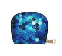 KKLWEGU Blue Hexagon Credit Card Holder Wallet, Leather Zipper Card Wallet For Women Ladies Rfid Blocking Card Case Small Coin Purse Accordion Wallet Gift