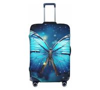 KKLWEGU Blue Starry Butterfly Luggage Cover Stretch Washable Suitcase Protector Suitcase Cover Anti-Scratch Luggage Sleeve Elastic Suitcase Case Protector Baggage Cover Fits 18-32 Inch, Black, L